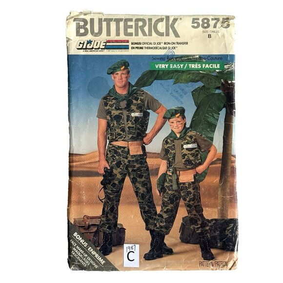 Vtg 80s Boys GI Joe Butterick 5875 Sewing Pattern Halloween Costume Army *READ* - Picture 1 of 6